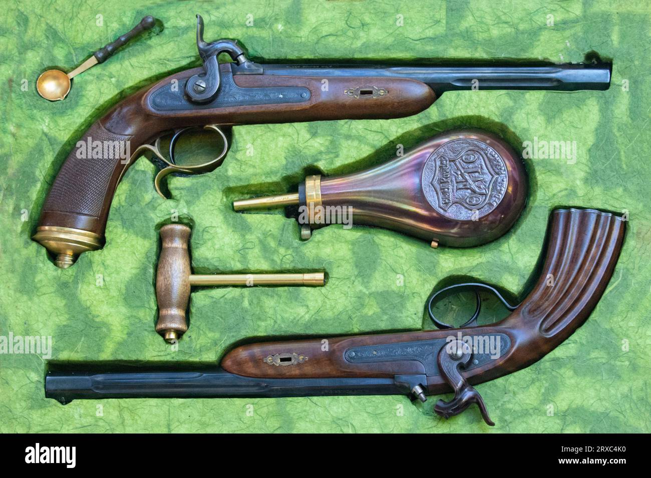 Box with two flintlock pistols for duels Stock Photo