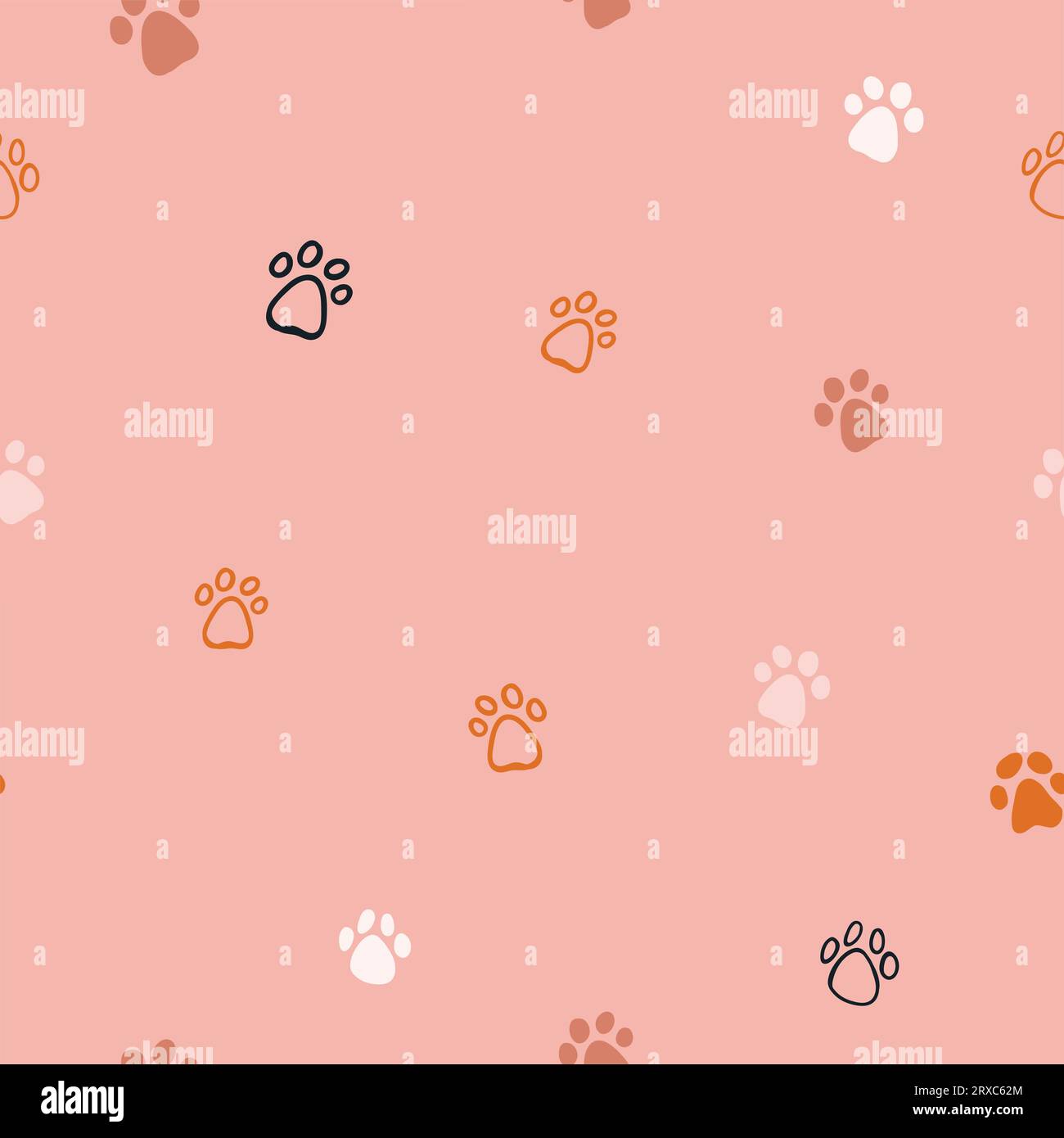 Vector seamless pattern with cartoon dog and cat paws on pink ...