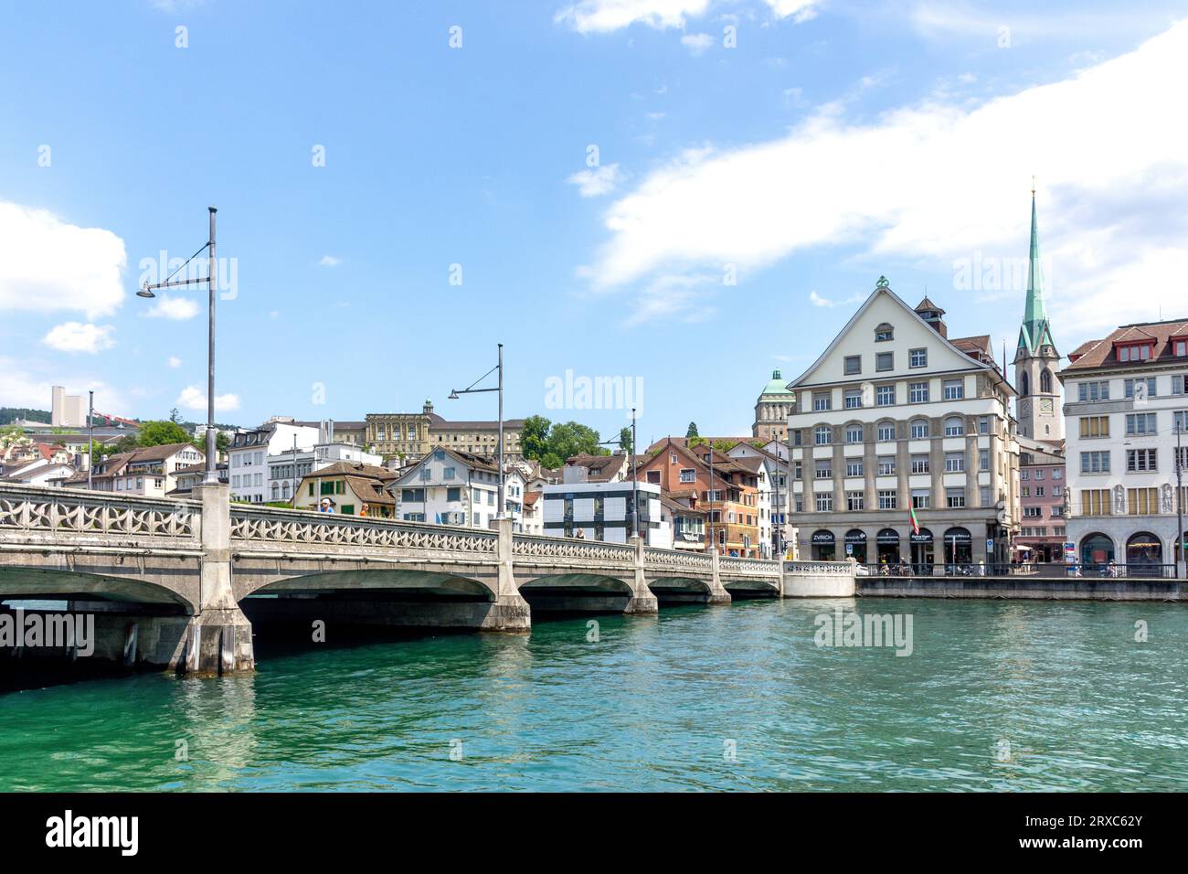 Rudolf-Brun-Brücke Bridge, Limmatquai, Altstadt Old Town, City of Zürich, Zürich, Switzerland Stock Photo