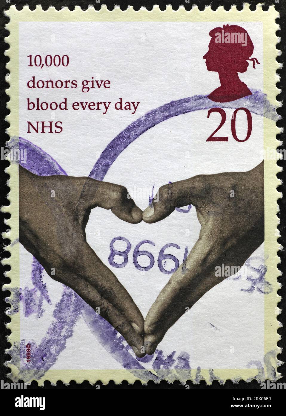 Blood donation celebrated on british postage stamp Stock Photo