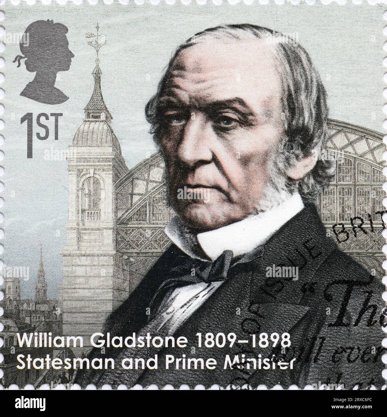 British Statesman William Gladstone Portrait On Postage Stamp Stock British Statesman William Gladstone Portrait On Postage Stamp 2RXC6FC 