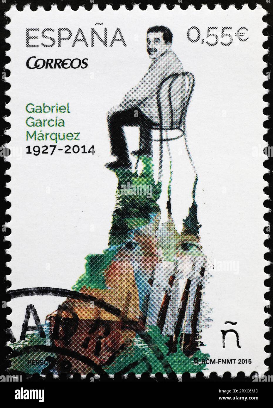 Gabriel Garcia Marquez on spanish postage stamp Stock Photo Alamy