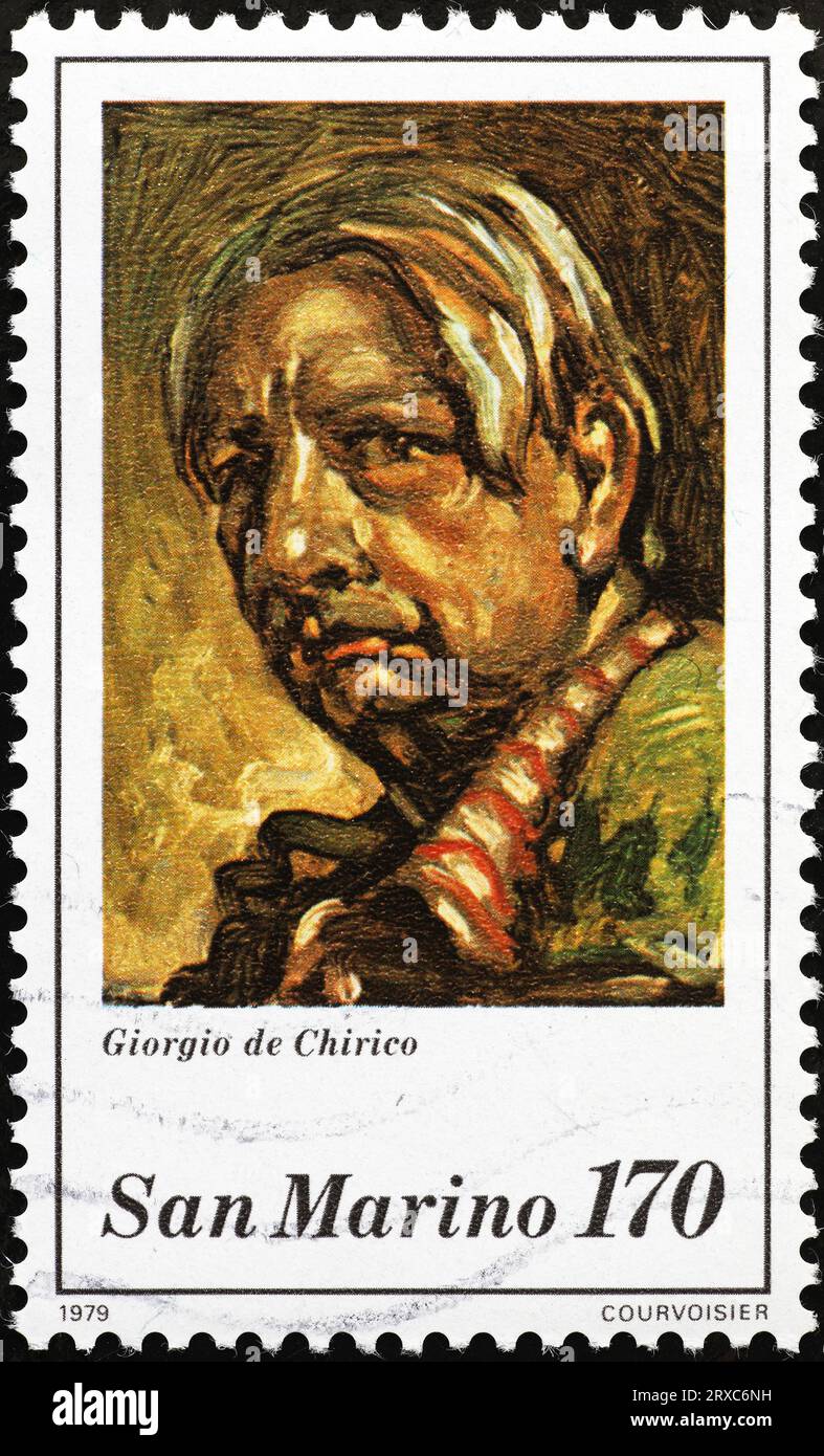 Giorgio De Chirico self portrait on postage stamp Stock Photo