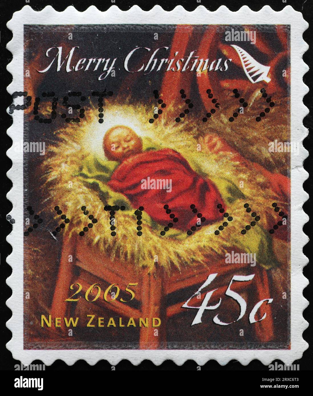 Jesus baby on stamp from New Zealand Stock Photo