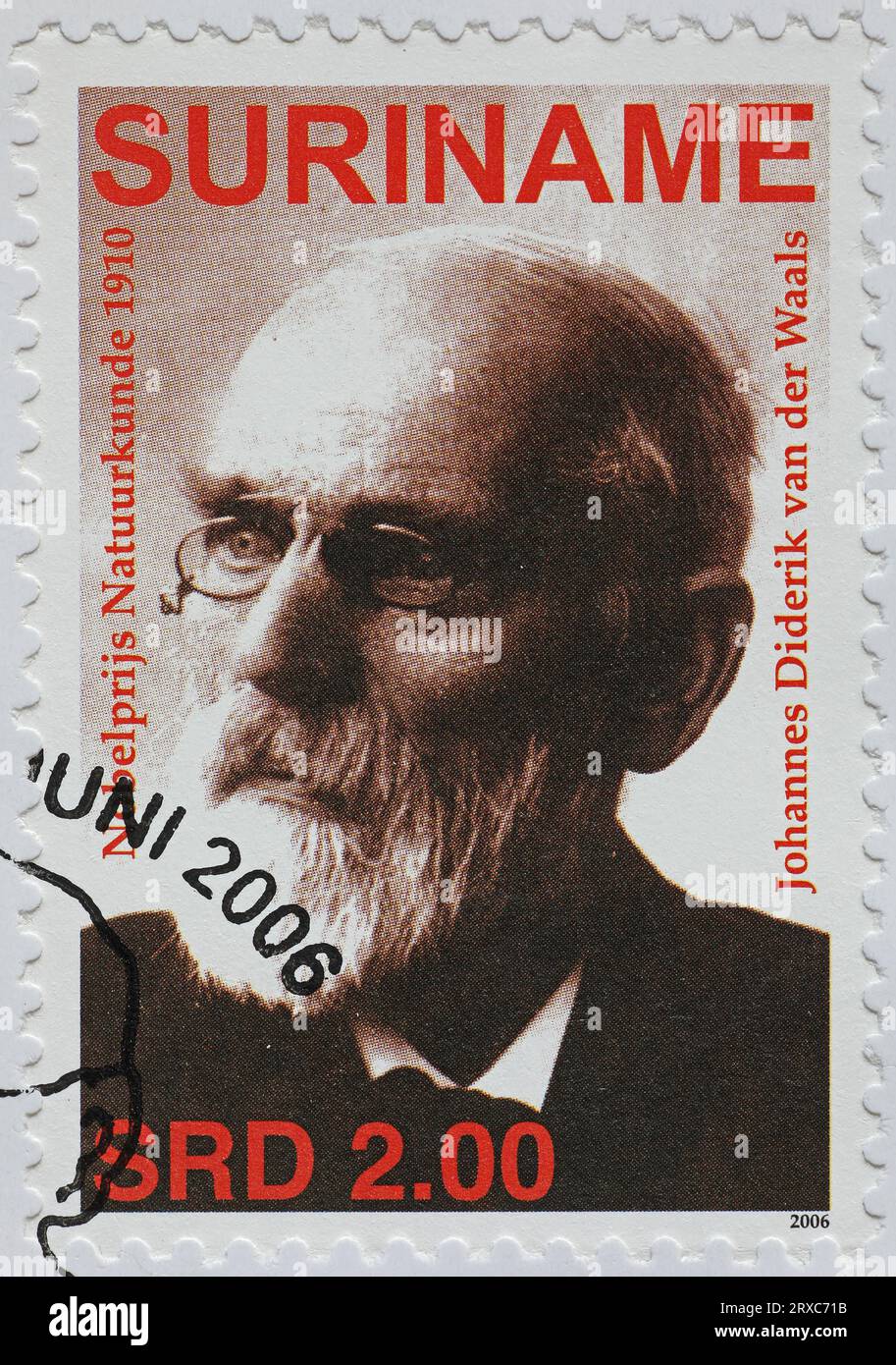 Nobel Prize For Physics Johannes Diderik Van Der Waals On Stamp Stock ...