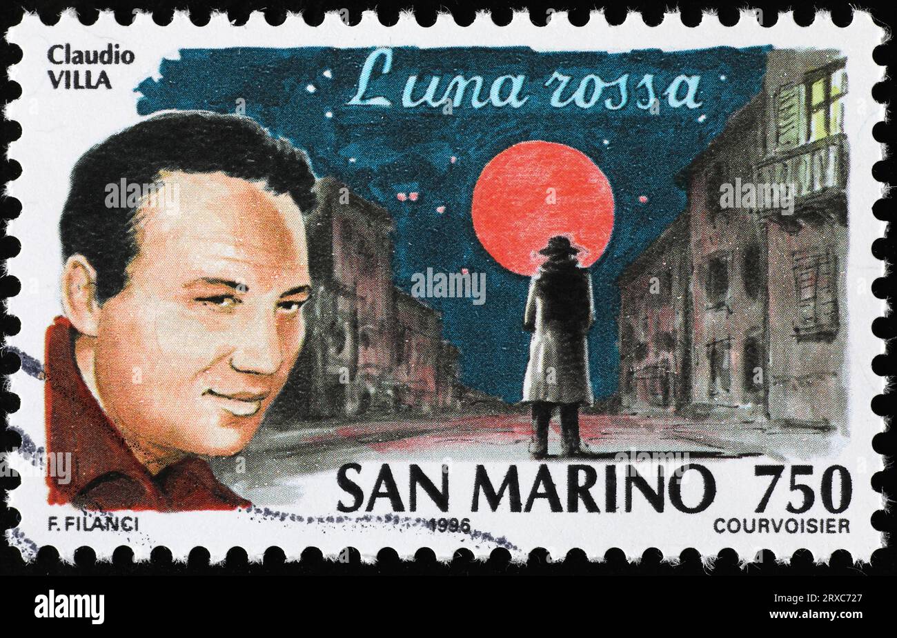 Old italian song by Claudio Villa on vintage stamp Stock Photo