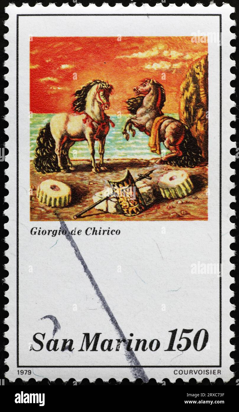 Panting by Giorgio de Chirico on postage stamp Stock Photo
