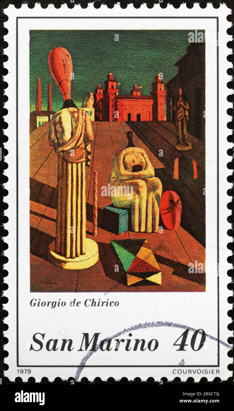 Panting by Giorgio de Chirico on stamp of San Marino Stock Photo