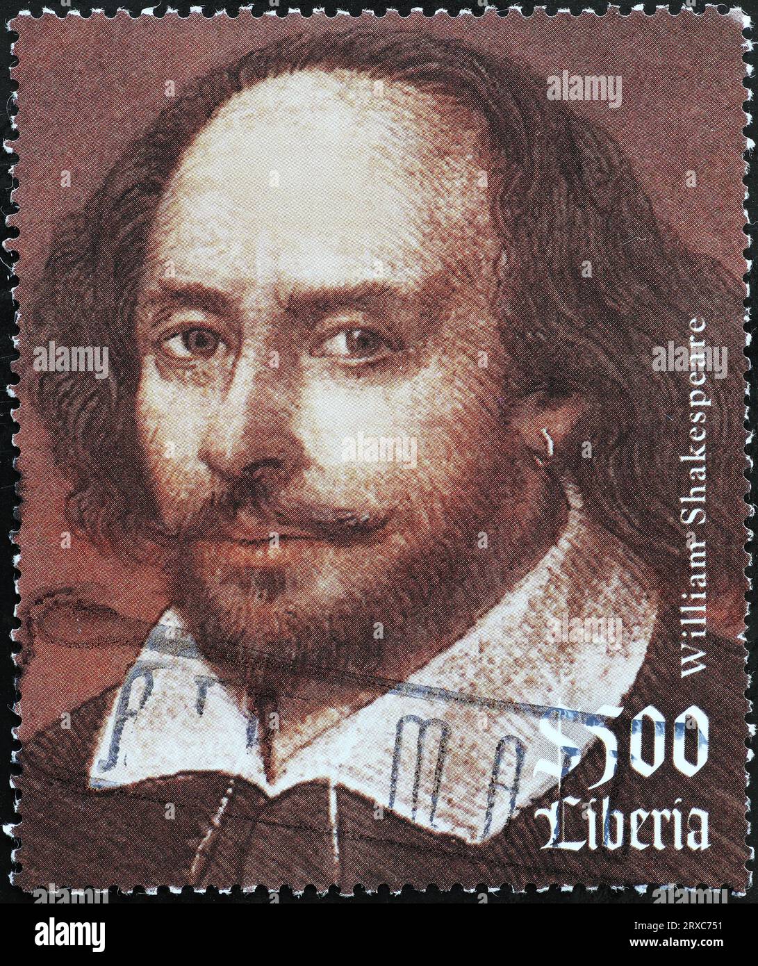 Portrait of Shakespeare on postage stamp of Liberia Stock Photo