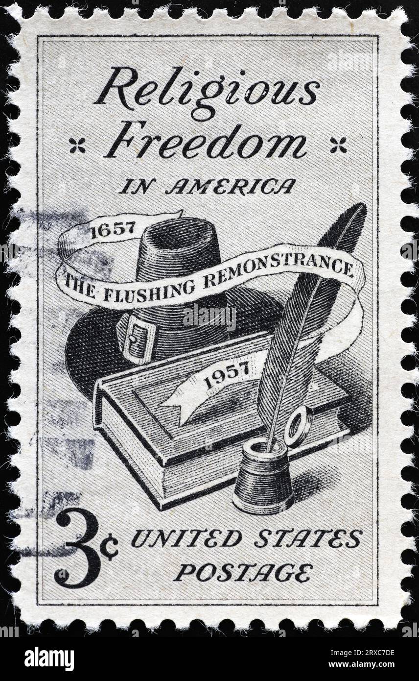 The Flushing Remonstrance of 1657 celebrated on old stamp Stock Photo