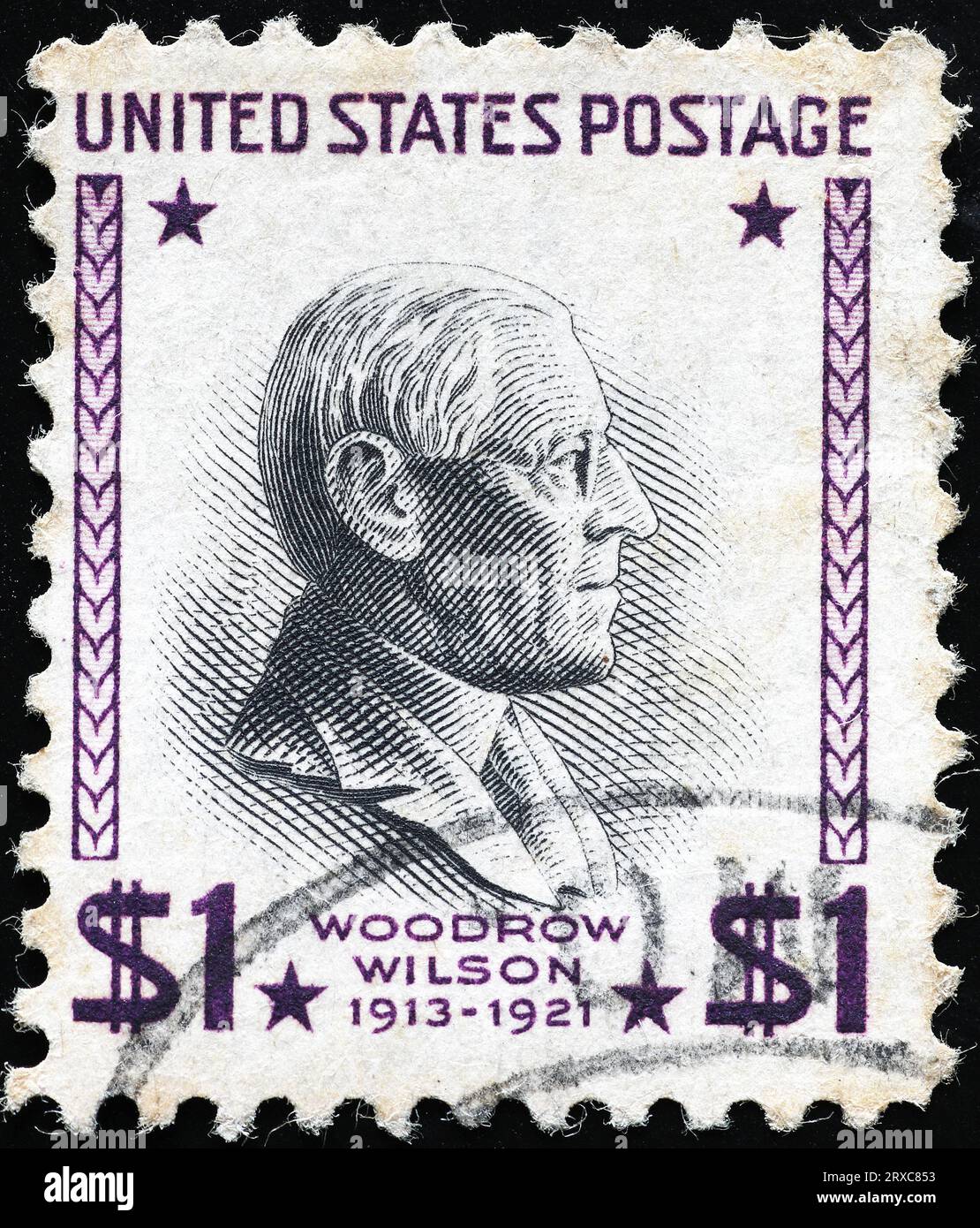 US President Woodrow Wilson on vintage postage stamp Stock Photo