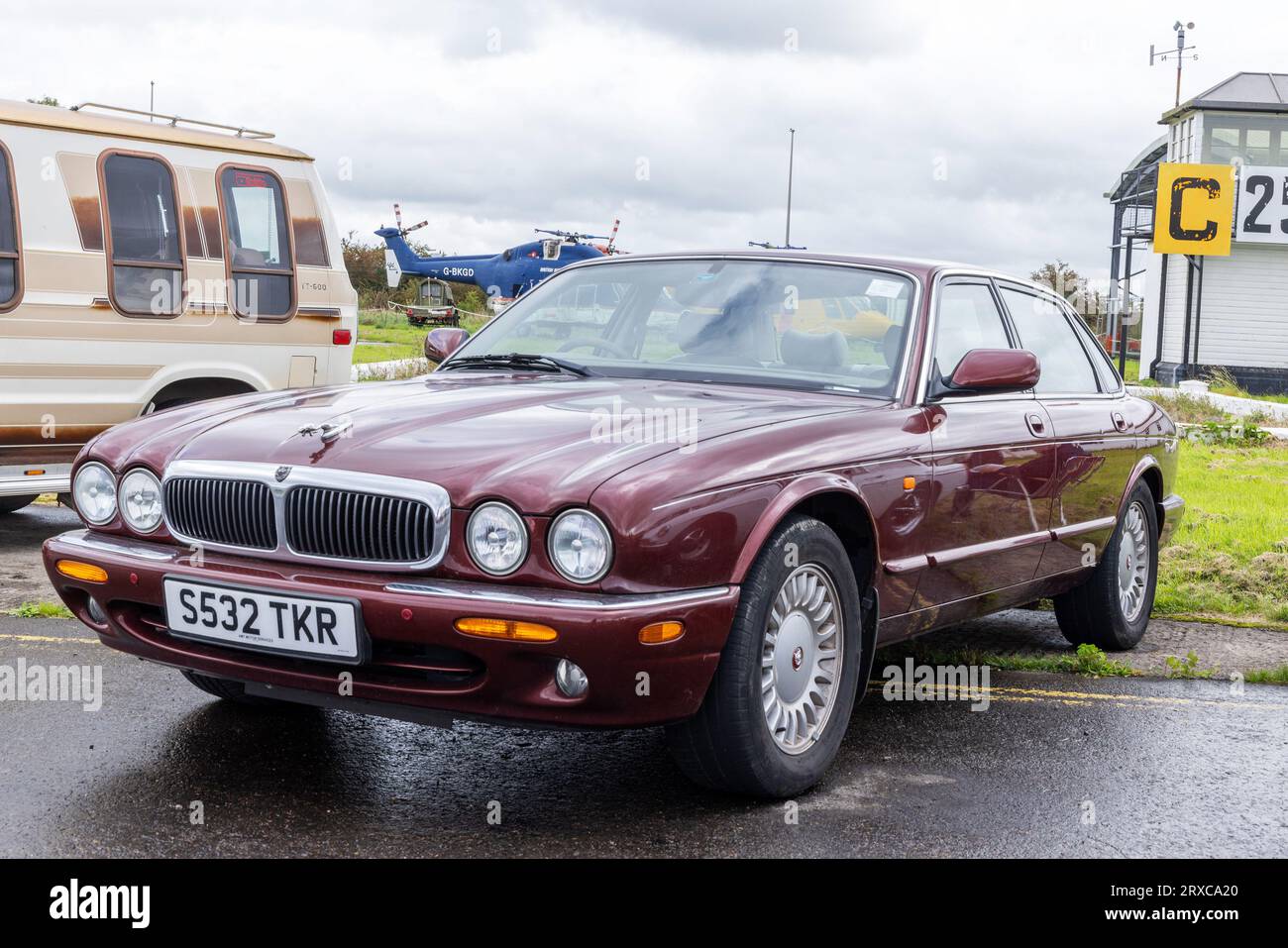 September 2023 - Classic Jaguar XJ V8 at a car meet at The Helicopter Museum in Weston super Mare, England.UK Stock Photo