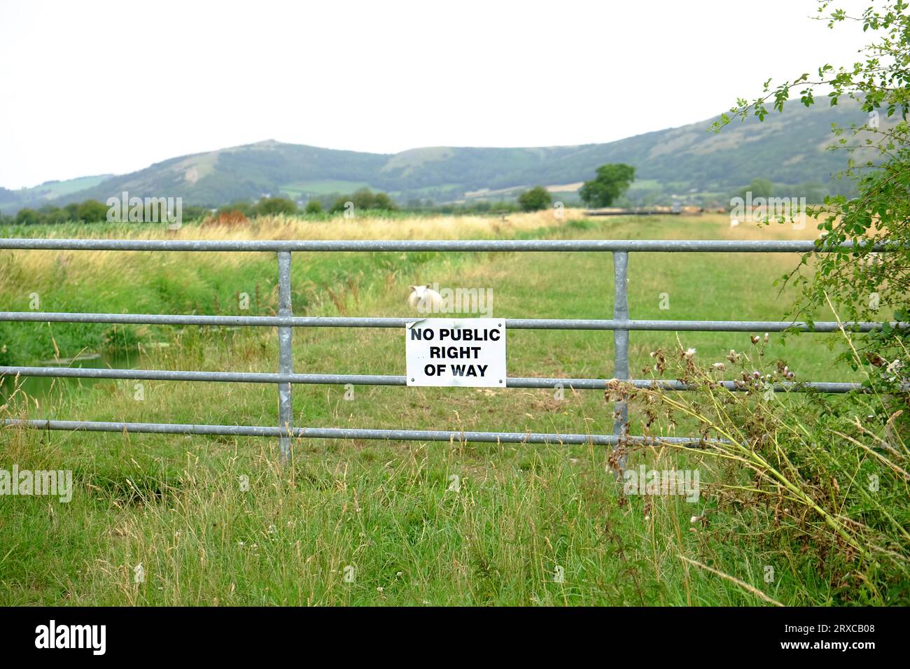 July 2023 - Farm gate with No public right of way sign. Stock Photo