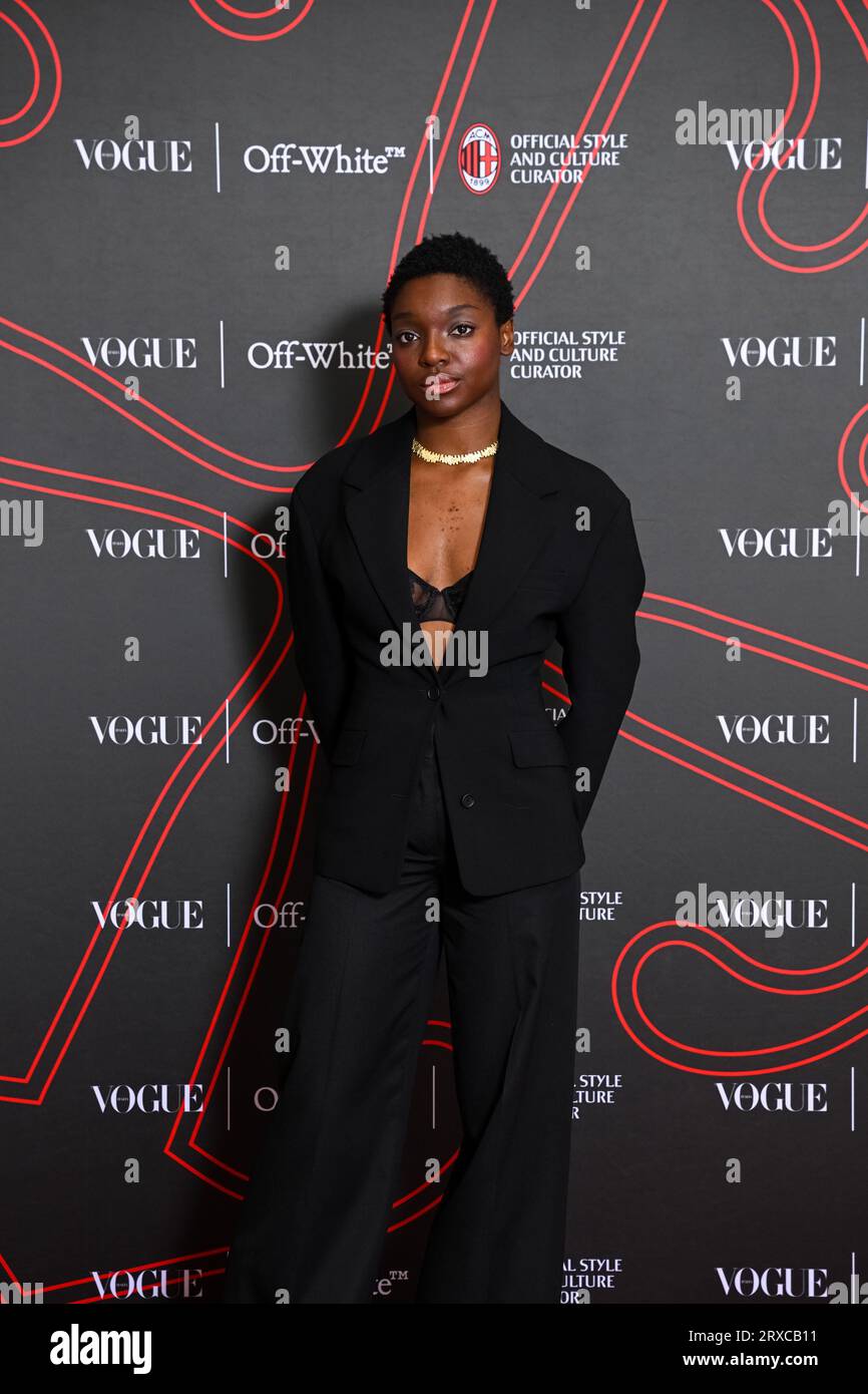 Italy. 21st Sep, 2023. Astronne Milan Fashion Week - Women S/S 2024 Off- White and AC Milan Football Club “Imaginary Dinner” in collaboration with  Vogue Italia at San Siro Stadium Backdrop Milan, Italy