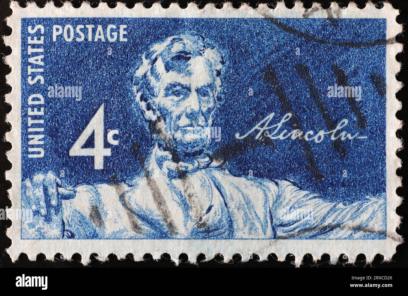 Abraham Lincoln monument on old american stamp Stock Photo