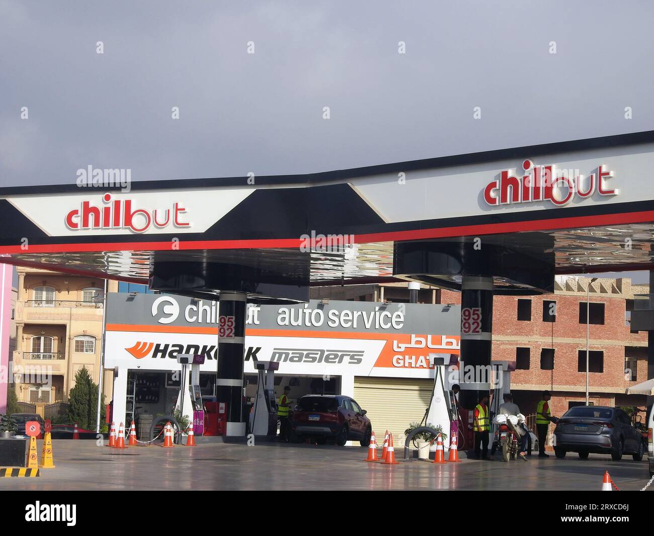 Cairo, Egypt, September 18 2023: Chillout gas and oil station, a petrol gas station in new Cairo Egypt with stores and restaurants inside the station, Stock Photo