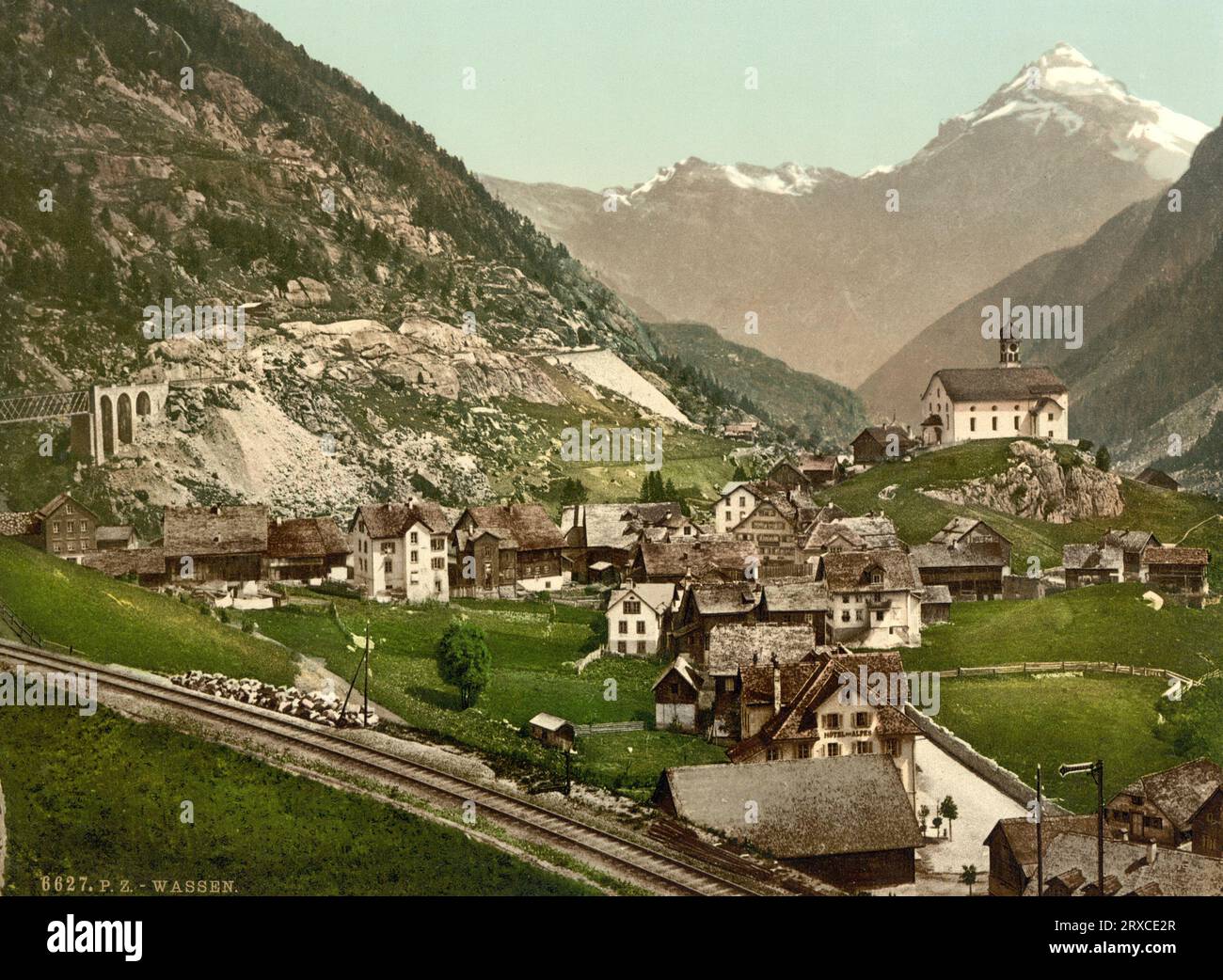 Maienreuss Bridge, St. Gotthard Railway, Wassen, Uri, Switzerland 1890. Stock Photo