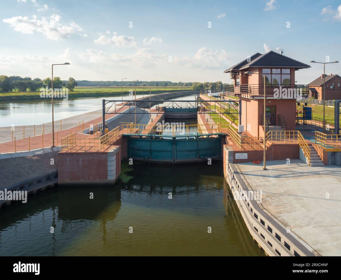 Lock on the river Oder (Odra) in Poland Stock Photo