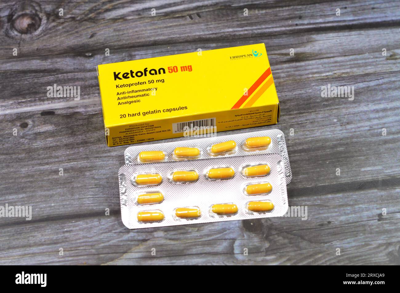 Cairo, Egypt, September 13 2023: Ketofan Ketoprofen 50mg capsules, an analgesic, anti inflammatory and anti pyretic, non Steroidal NSAID, by European Stock Photo