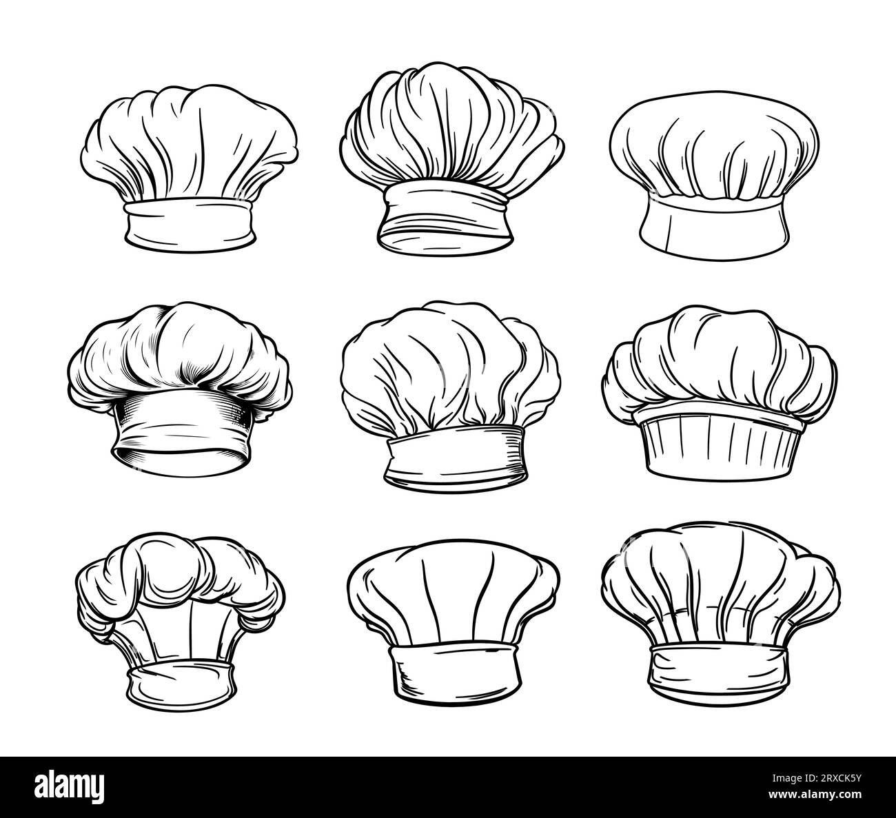 Collection of chef hats sketch hand drawn illustration Cooking Stock