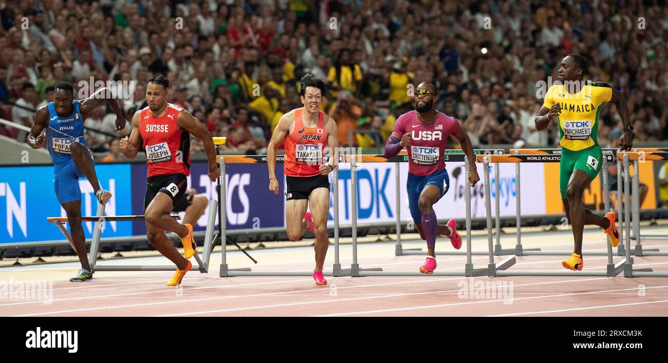 Freddie Crittenden of the USA competing in the 110m hurdles semifinals