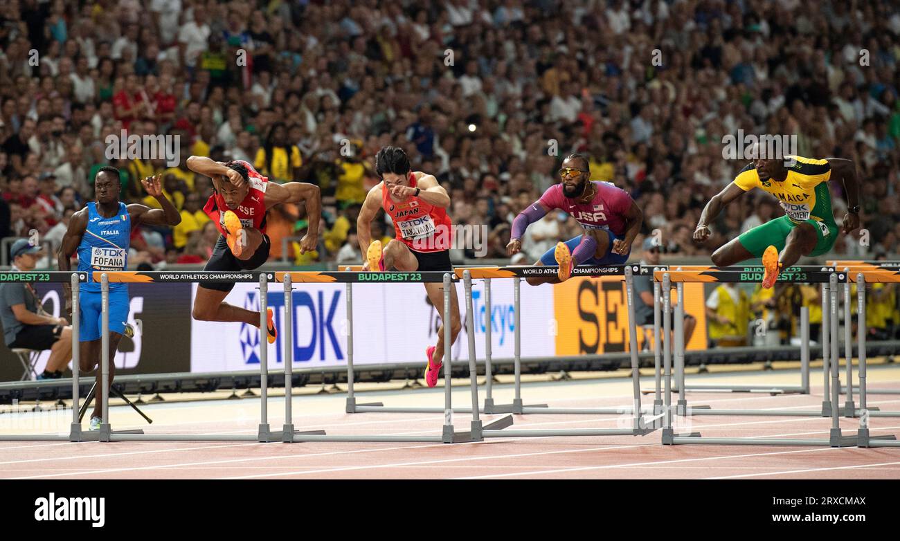 Hansle Parchment of Jamaica competing in the 110m hurdles semifinals