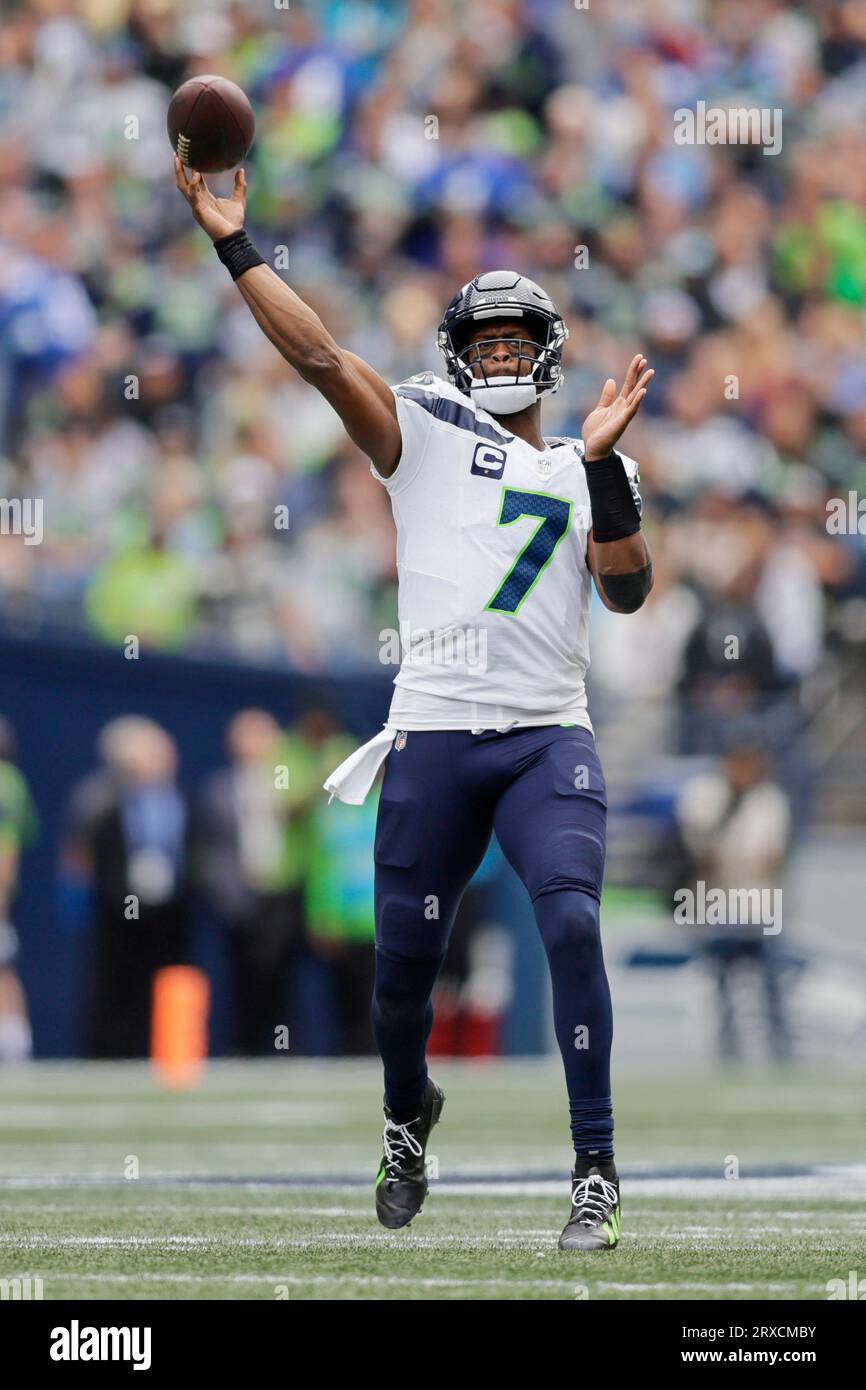 Seattle Seahawks quarterback Geno Smith passes against the Carolina  Panthers during the first half of an NFL football game Sunday, Sept. 24,  2023, in Seattle. (AP Photo/John Froschauer Stock Photo - Alamy