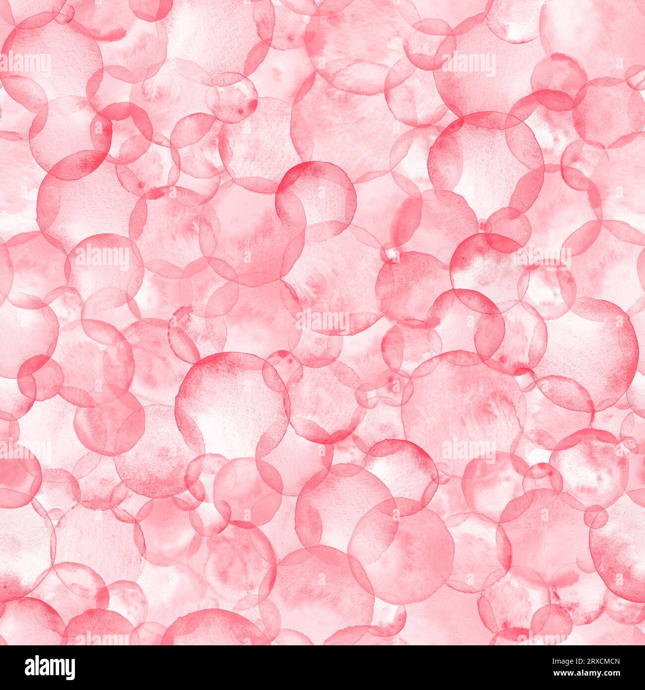 Abstract watercolor bubbles birthday party background. Hand drawn red pink color geometric shapes circles seamless pattern. Watercolour texture. Print Stock Photo