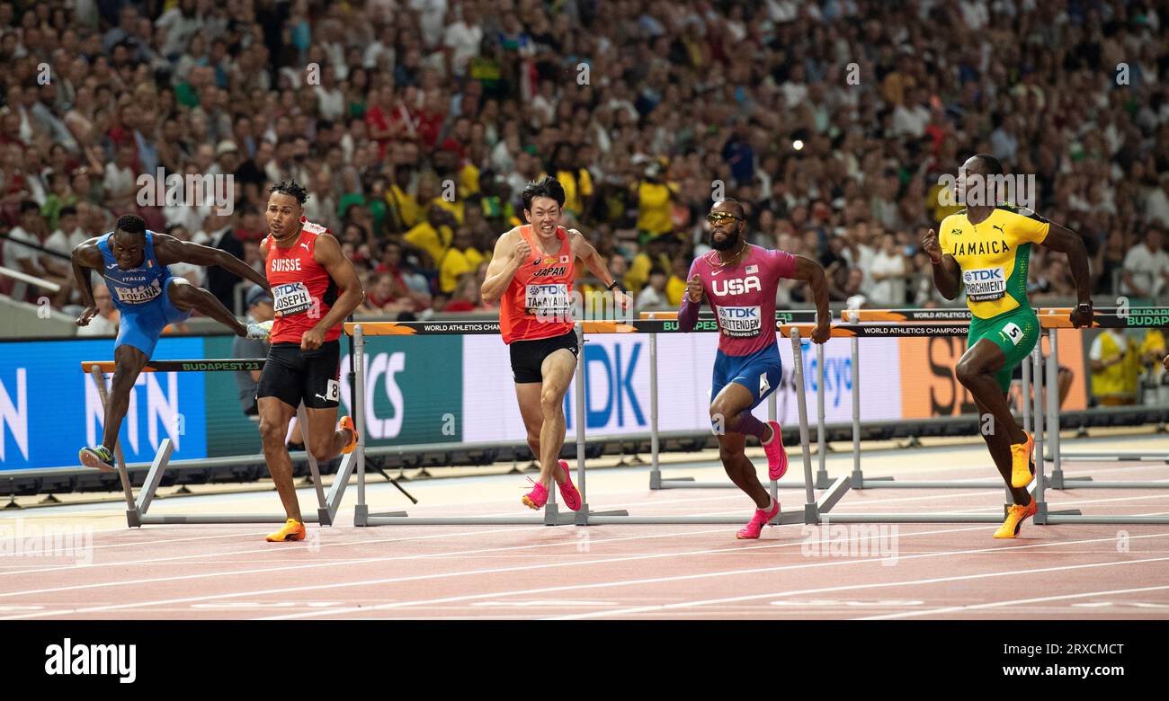 Hansle Parchment of Jamaica competing in the 110m hurdles semifinals