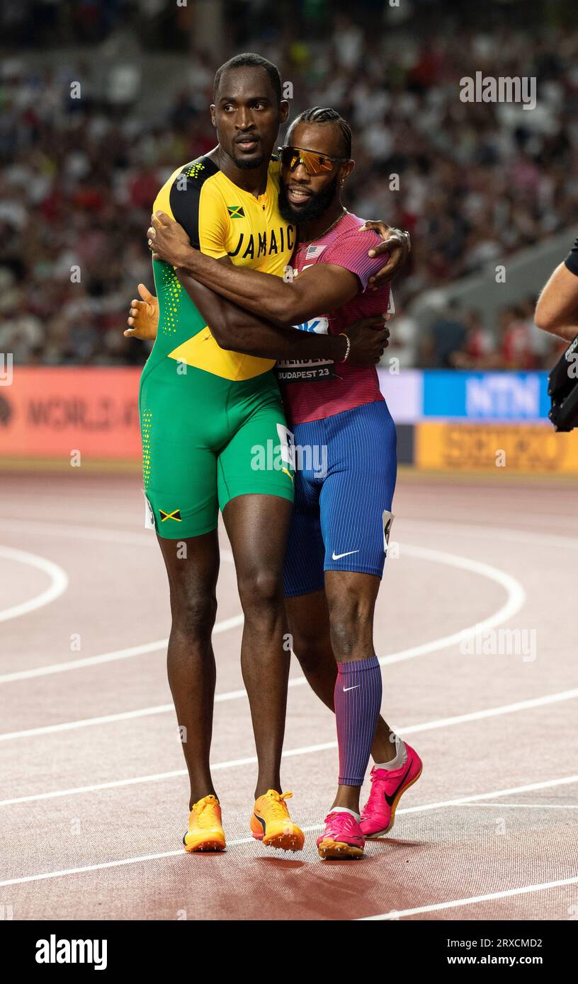 Hansle Parchment of Jamaica and Freddie Crittenden of the USA competing