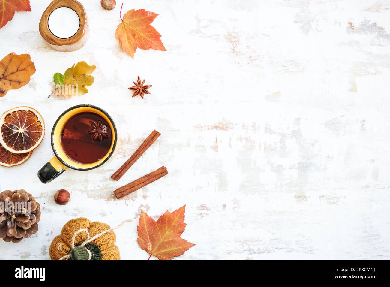 Fall background. Cozy autumn on white Stock Photo - Alamy