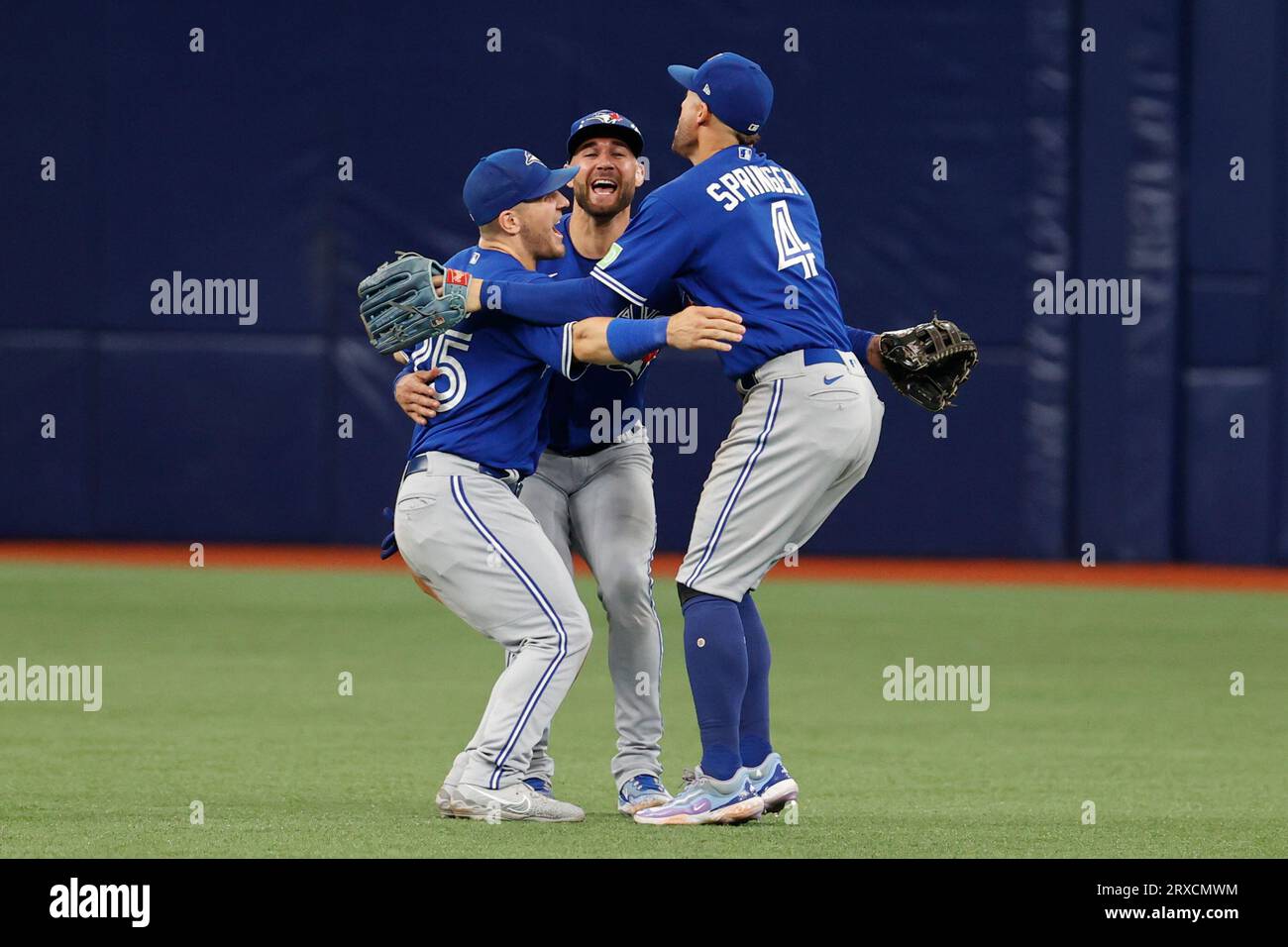 George Springer, right, and Kevin Kiermaier of the Toronto Blue