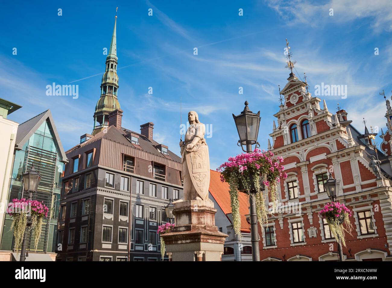 Town Hall Square in downtown of old  Riga city, Latvia. Stock Photo