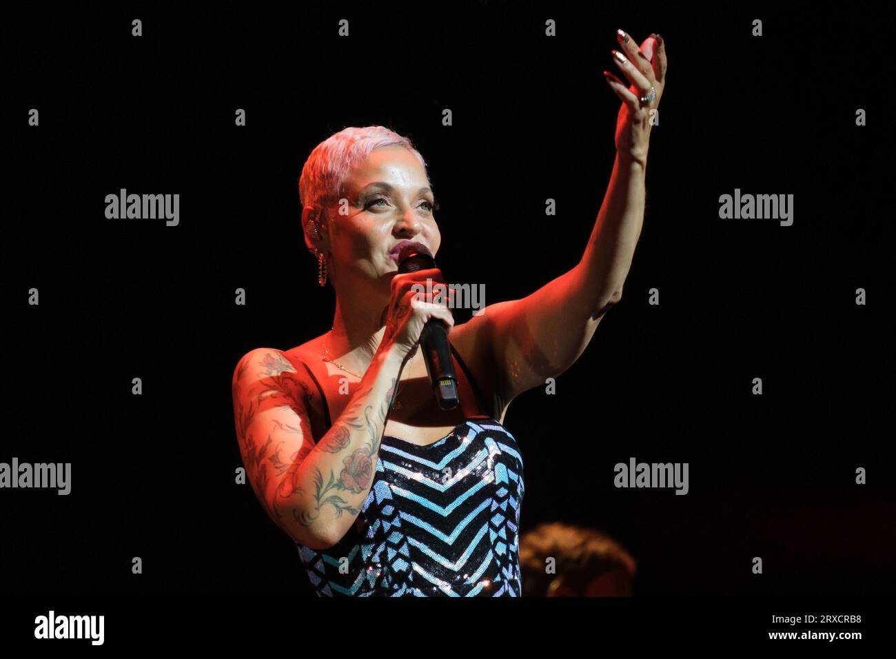 The singer Mariza (Marisa dos Reis Nunes)  performs during the Fado festival at the Teatro Real in Madrid, September 24, 2023, Spain Stock Photo