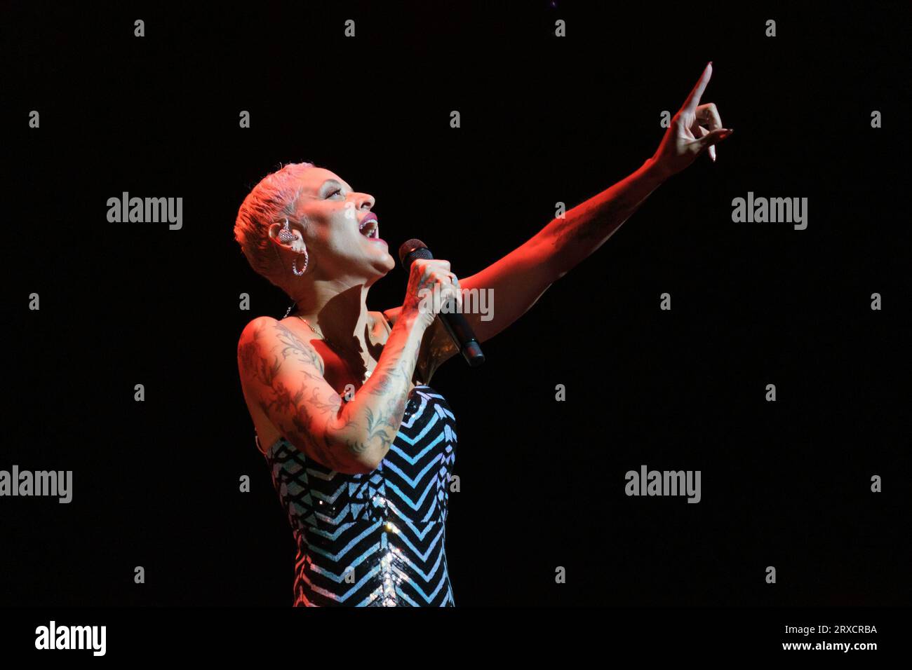 The singer Mariza (Marisa dos Reis Nunes)  performs during the Fado festival at the Teatro Real in Madrid, September 24, 2023, Spain Stock Photo