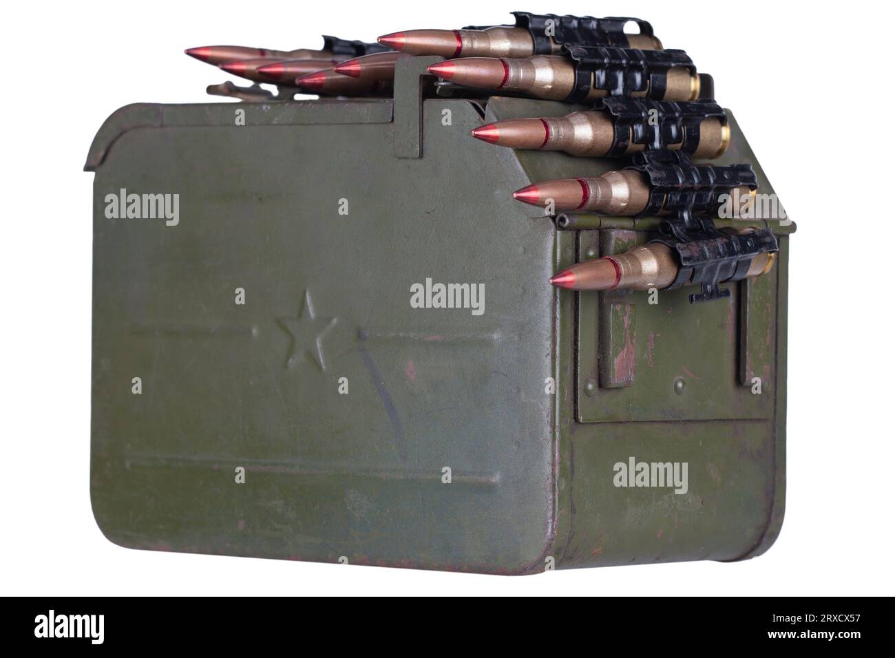 Ammo box with ammunition belt and 12.7mm cartridges for heavy machine