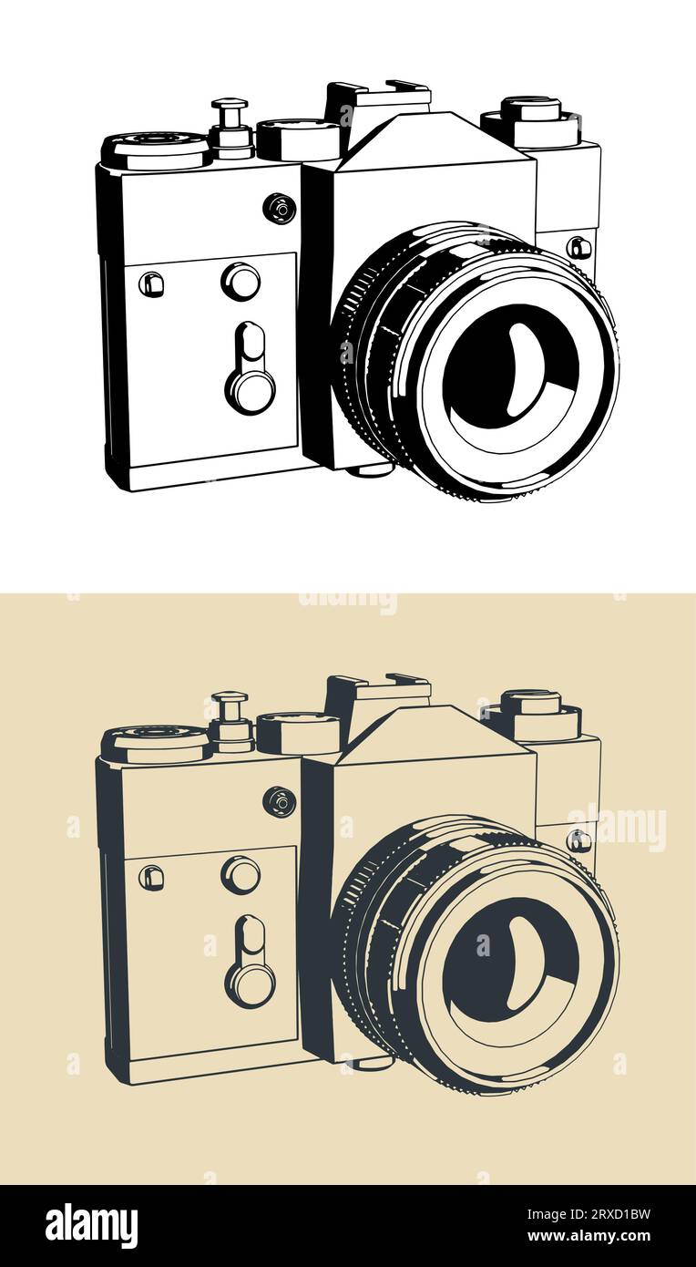 Stylized vector illustrations of retro SLR film camera Stock Vector
