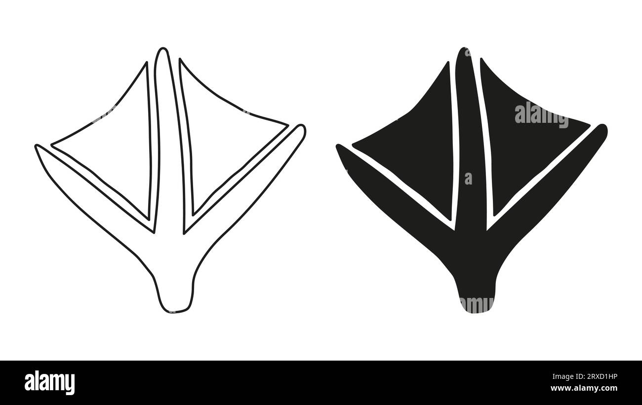 Paw footprint of duck or goose bird. Silhouette, outline. Icon. Vector