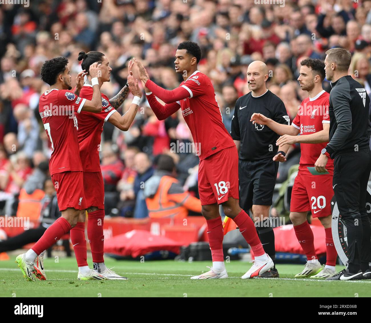 Liverpool, UK. 24th Sep, 2023. Darwin Nunez and Luis Diaz of Liverpool ...