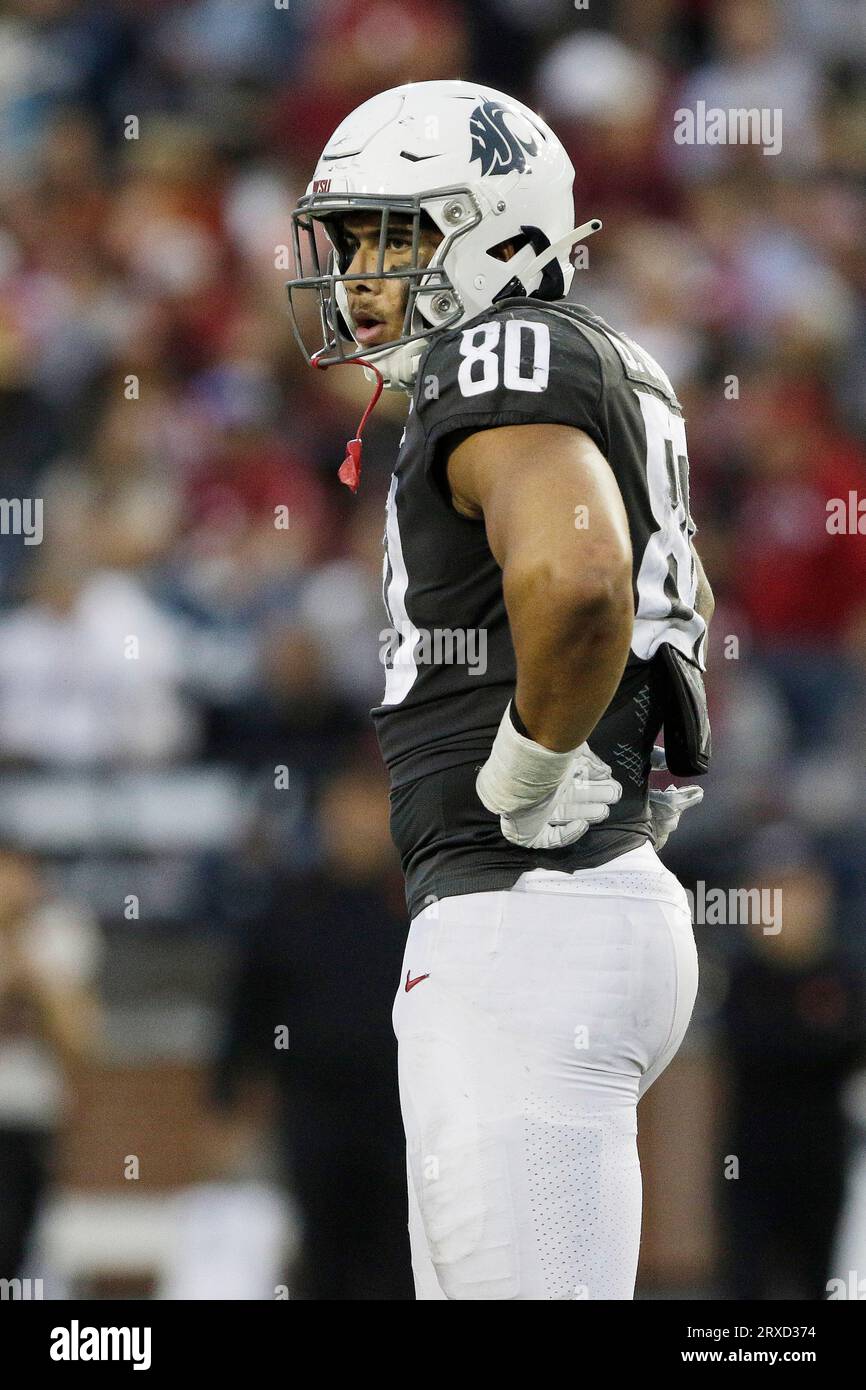 Washington State defensive end Brennan Jackson (80) stands on the field ...