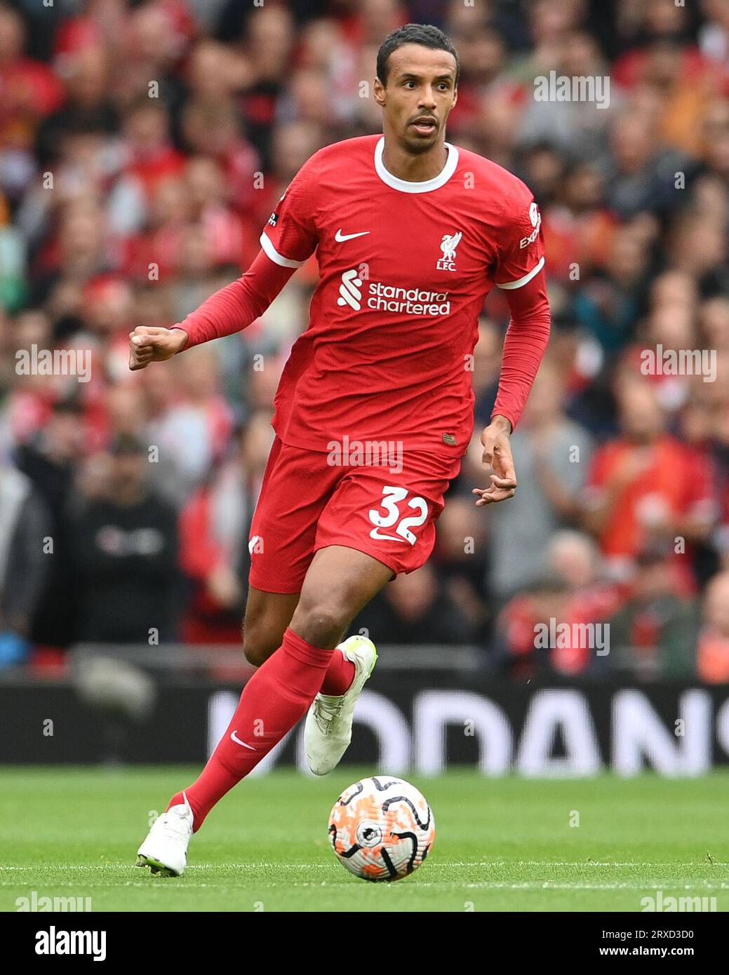 Liverpool, UK. 24th Sep, 2023. Joel Matip of Liverpool with the ball during the Premier League match at Anfield, Liverpool. Picture credit should read: Gary Oakley/Sportimage Credit: Sportimage Ltd/Alamy Live News Stock Photo