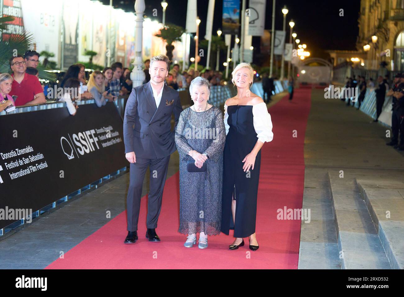 September 24, 2023, Donostia / San Sebastian, Euskadi, Spain: Pablo Rivero, Maria Galiana, Ana Duato attended 'Cuentame como Paso, Gala' Red Carpet during 71st San Sebastian International Film Festival at Victoria Eugenia Theatre on September 24, 2023 in Donostia / San Sebastian, Spain (Credit Image: © Jack Abuin/ZUMA Press Wire) EDITORIAL USAGE ONLY! Not for Commercial USAGE! Stock Photo