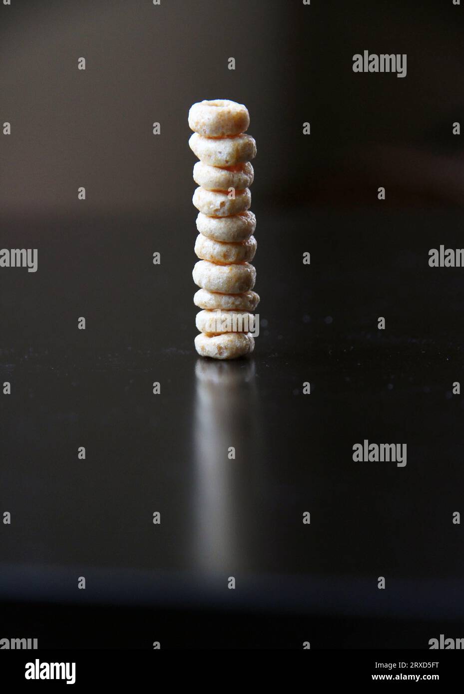 Cheerio Cereal Stacking Challenge Fun Activity Stock Photo