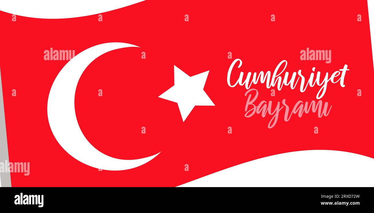 Republic day turkey October 29 National Day. 29 Ekim Cumhuriyet Bayrami. Flag on a white background. Concept holiday. Banner template, poster, web design. Vector flat illustration... Stock Vector