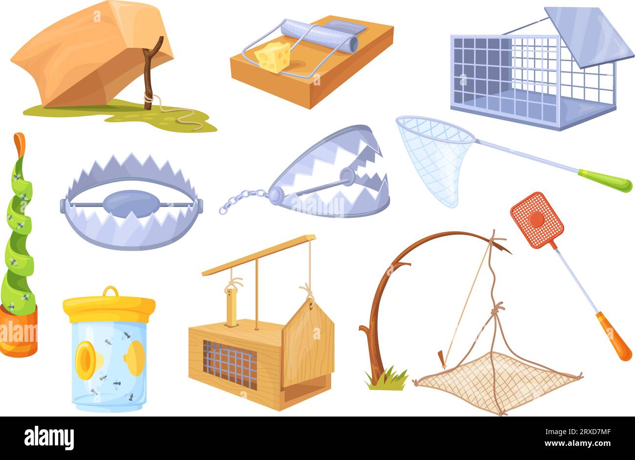 Animal traps. Isolated cruel trap for booby animals hunting in forest