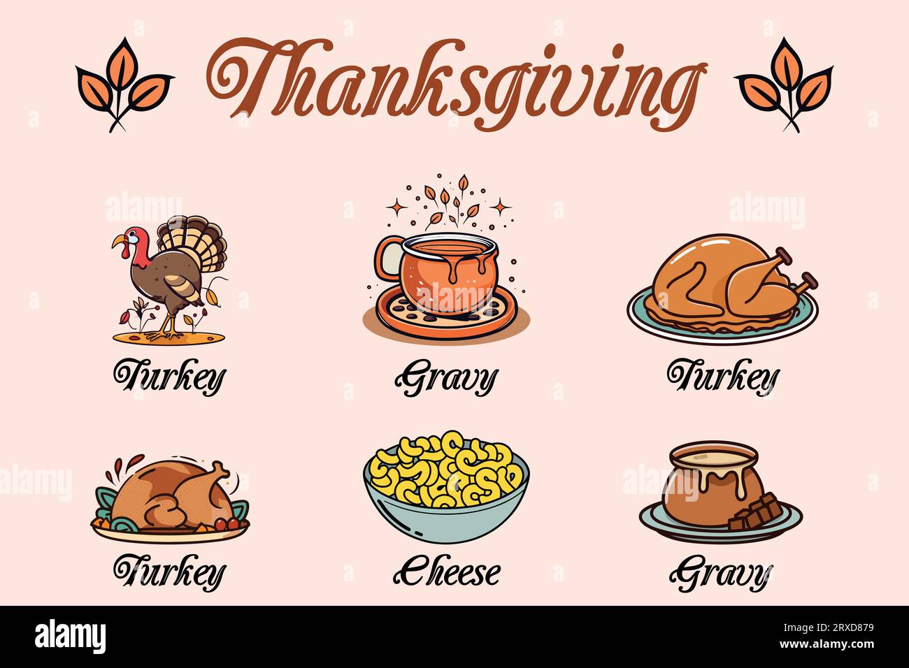 Thanksgiving Vector Elements, Turkey, Gravy, And Cheese Vector isolated