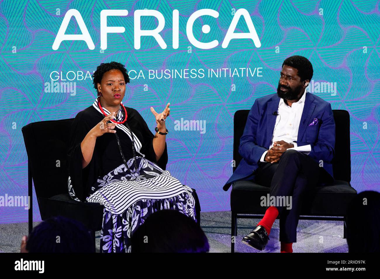 New York, New York, USA. , . Ernestine White-Mifetu, Tokunbo Akrele during the 2023 UNSTOPPABLE AFRICA Conference Presented By Global African Business Initiative, held at the Westin Grand Central in New York City, September 21-22 2023. Credit: Jennifer Graylock/Alamy Live News Stock Photo