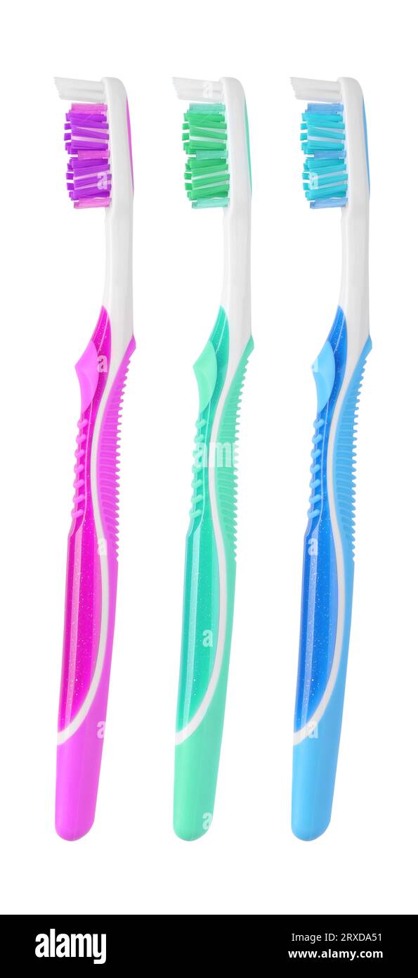 Set of colorful toothbrushes on white background Stock Photo - Alamy