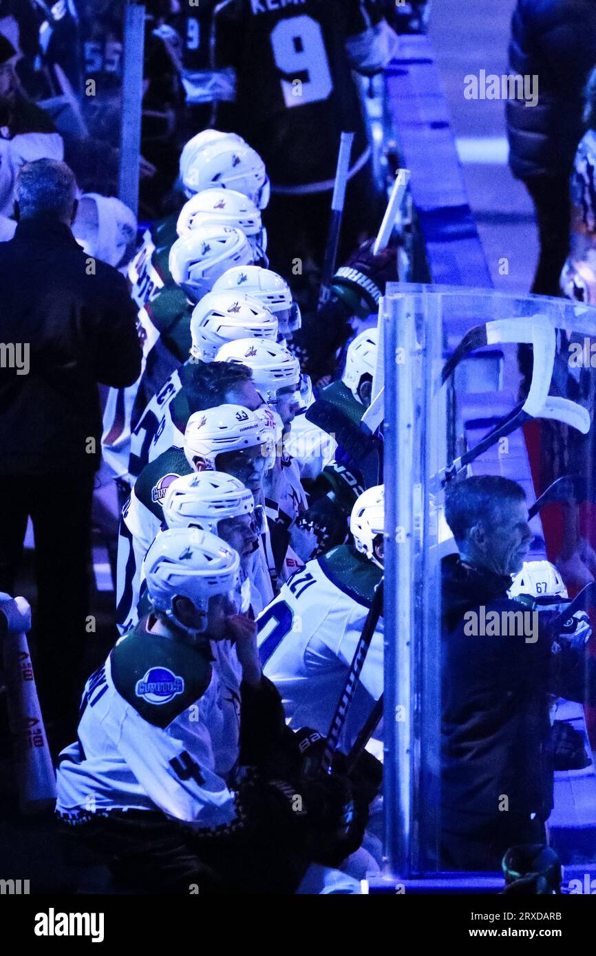 Melbourne, Australia, 24 September, 2023. A view of the Arazona Coyotes team bench during the NHL Global Series match between The Los Angeles Kings and The Arizona Coyotes at Rod Laver Arena on September 24, 2023 in Melbourne, Australia. Credit: Dave Hewison/Alamy Live News Stock Photo