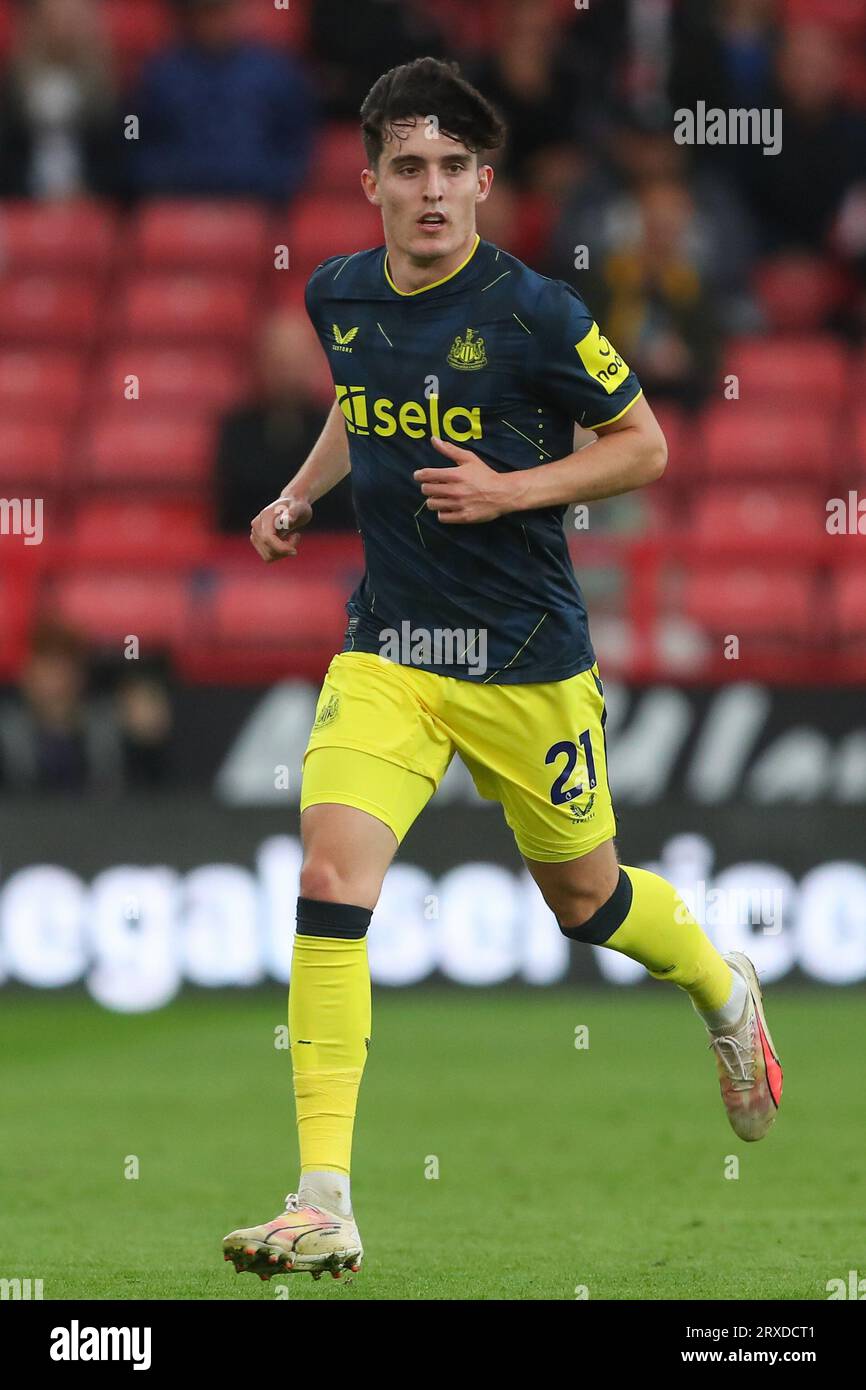 Tino Livramento 21 of Newcastle United during the Premier League match